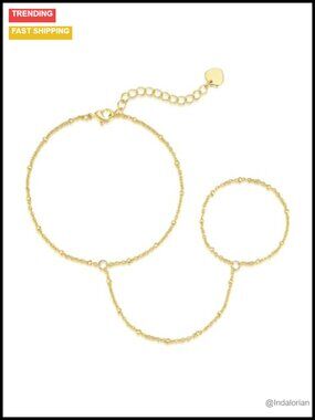 14K Gold Plated Chain Bracelet for Women Hand Chain Heart Charm